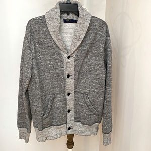 Men’s two tone grey button front sweater. Polo size large